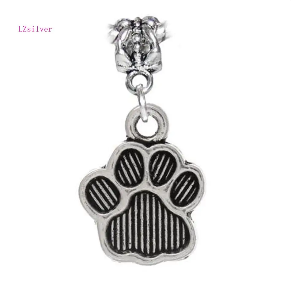 

100pcs Ancient silver Dog Paw Print Pet Animal Puppy Footprint Charm pendant Bead fits European Bracelets 27 mm x 12 mm A12318