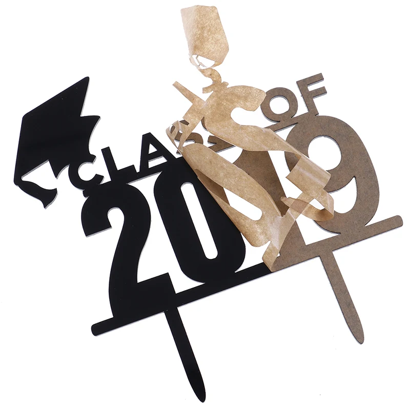 Congrats Grad Cake Topper 1pc Black Class Of 2019 Acrylic Picks Toppers For College Graduate High School Graduation | Дом и сад