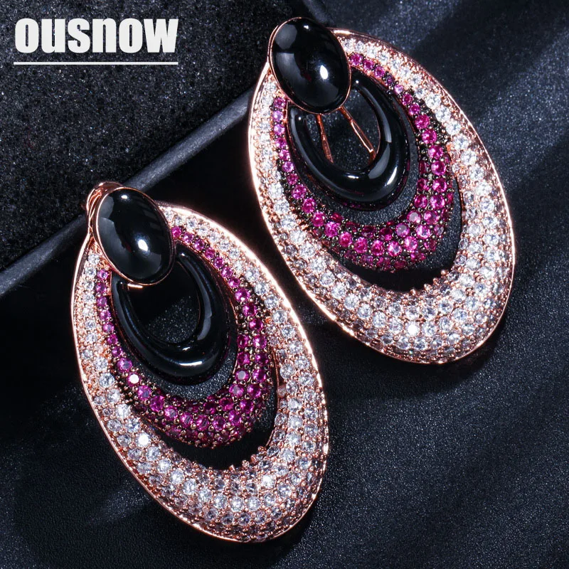 

OUSNOW brand AAA zircon drop earrings hypoallergenic retro oval exaggerated fashion earrings suitable for women to party party