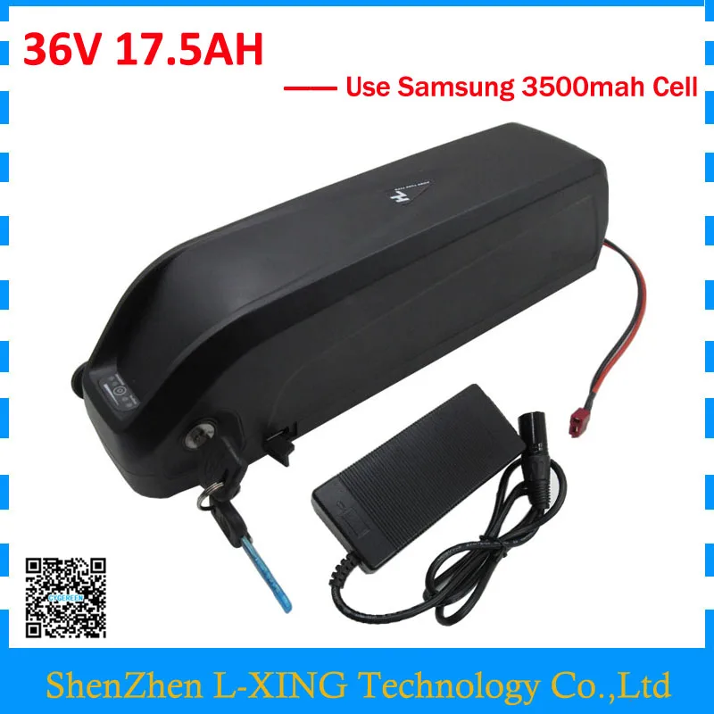

Down tube Hailong 36V 17.5Ah battery 1000W 750W 500W 36V 17AH lithium battery with USB Port Use Samsung 3500mah cell 2A Charger