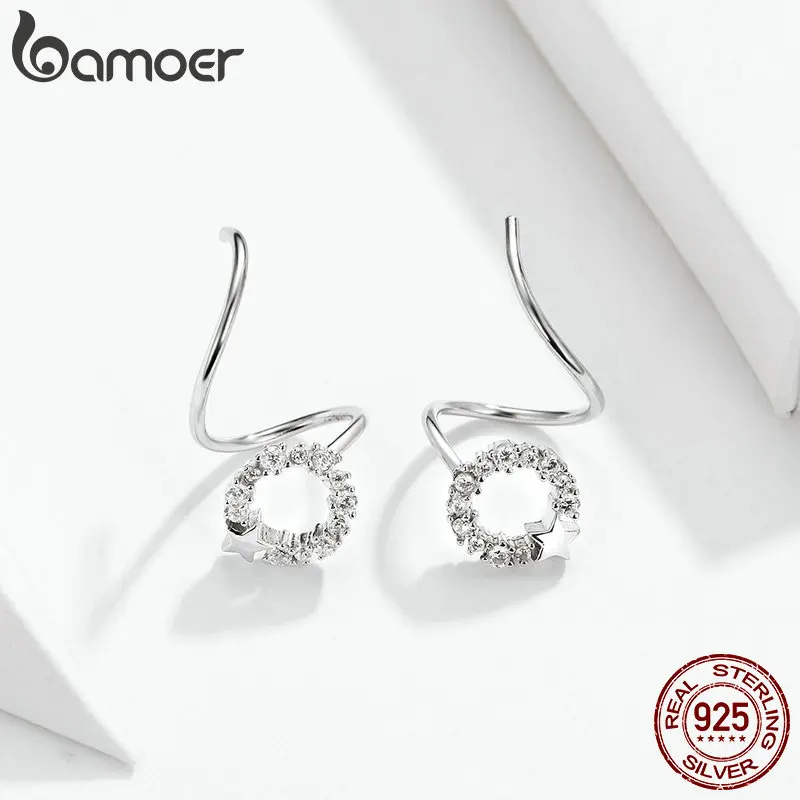 Bamoer шпагат серьги-кольца для женщин Твердые серебряные 925 звезда круглые крошечные серьги-обручи модные ювелирные изделия корейские ювелирные изделия SCE637