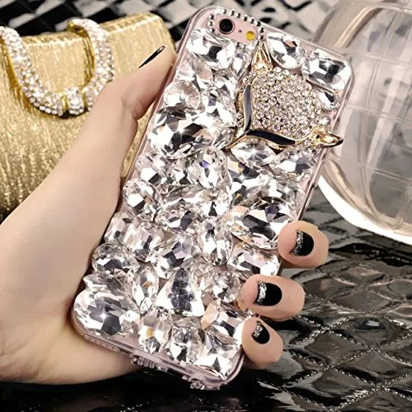 Bling Rhinestone Crystal Diamond Fox and Crown Soft Back Phone Case Cover For iPhone X 7 8 Plus 6 6s Plus 5 5S SE 5C