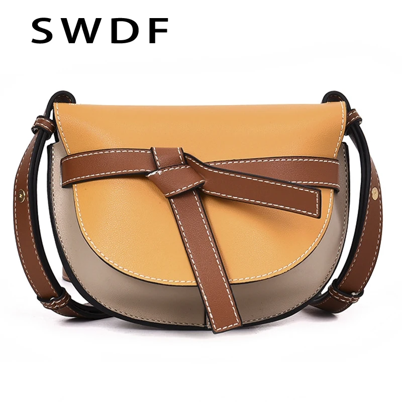 SWDF Lady Bag Classic Simplicity Saddle Bag 2019 Korean Version Fashion Belt Lady Shoulder Crossbody Packet High Quality Leather