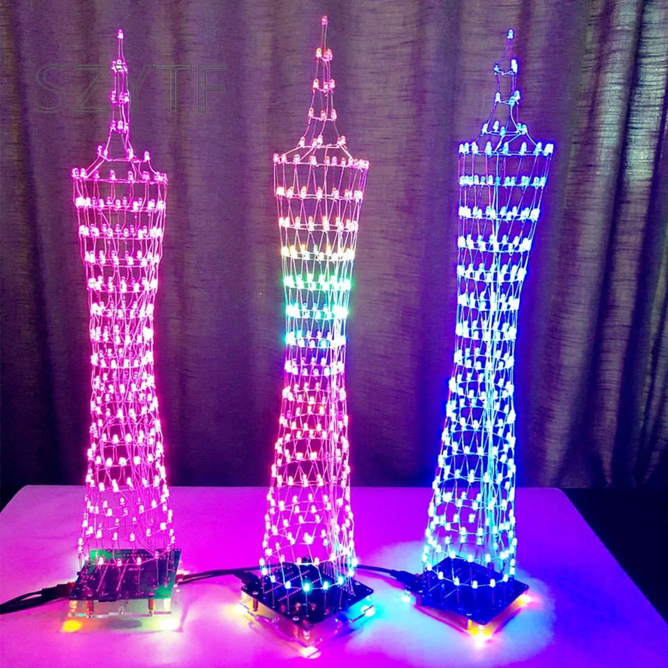 

Colorful LED Tower Display Lamp Infrared Remote Control Electronic DIY Kits Music Spectrum Soldering Kits DIY Brain-training Toy