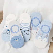 5 пар/уп. женские носки невидимые силиконовые Нескользящие носки-башмачки носки с забавными милыми мультяшными животными короткие носки для девочек