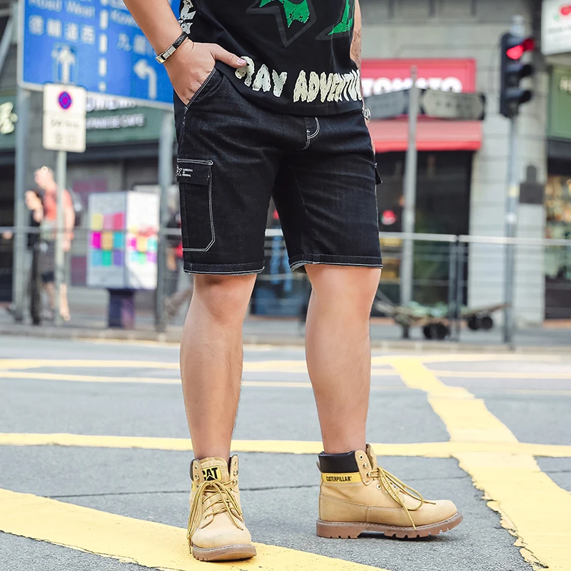 Men Summer Elstic Waist Side Pockets Black Stretch Denim Shorts Male Jeans Shorts Bermuda Skate Board Mens Jogge Ripped Shorts Men Summer Elstic Waist Side Pockets Black Stretch Denim Shorts Male Jeans Shorts Bermuda Skate Board Mens Jogge Ripped Shorts