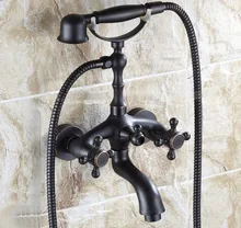 Black Oil Rubbed Brass Double Cross Handles Wall Mounted Claw Foot Bathroom Tub Faucet Mixer Tap With Handshower mtf701 Black Oil Rubbed Brass Double Cross Handles Wall Mounted Claw Foot Bathroom Tub Faucet Mixer Tap With Handshower mtf701