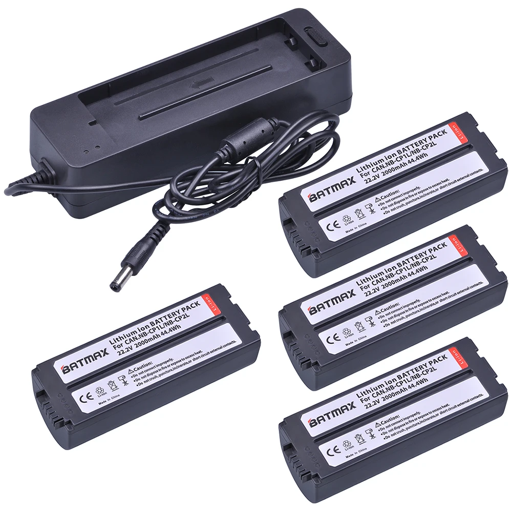 Batmax 4Pcs Nb-Cp2L Nb Cp1L Batteria + Caricabatterie Per Stampanti Fotografiche Canon Selphy Cp800,Cp900,Cp910,Cp1200,Cp100,Cp1200,Cp1300