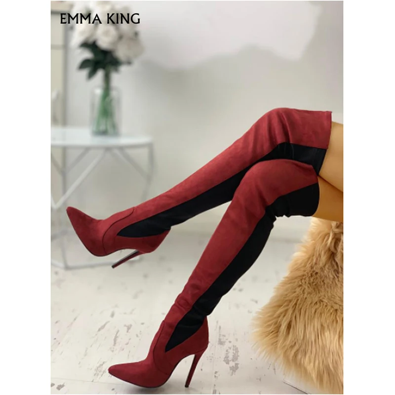 

Contrast Color Splicing Over The Knee Boots High Heel Women Booties New Fashion Botas Mujer 2019 Party Shoes Woman Heels Ladies