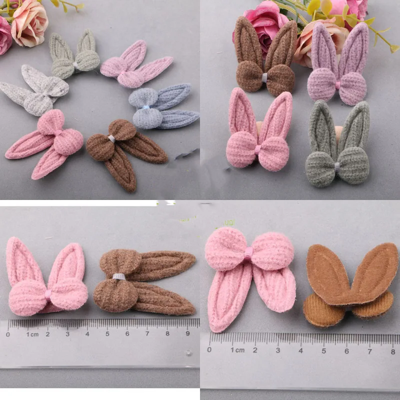 

Free Shipping 3pcs/Lot Ribbon Bow Decorated Animal Rabbit Ear Button Patch Sticker Fit Girls Hair Jewelry Garment Headband DIY