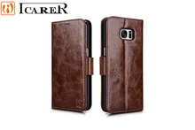 Original ICARER Oil Wax Genuine Leather Wallet Case For samsung galaxy s7 edge Detachable 2 in 1 Flip Back Cover Magnetic Strap