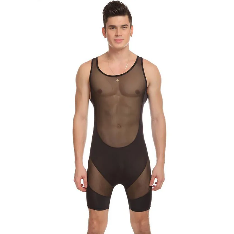

KWAN.Z corset for men ice silk mesh breathable t shirt shaper bodysuit men high elasticity transparent sexy undershirt vest