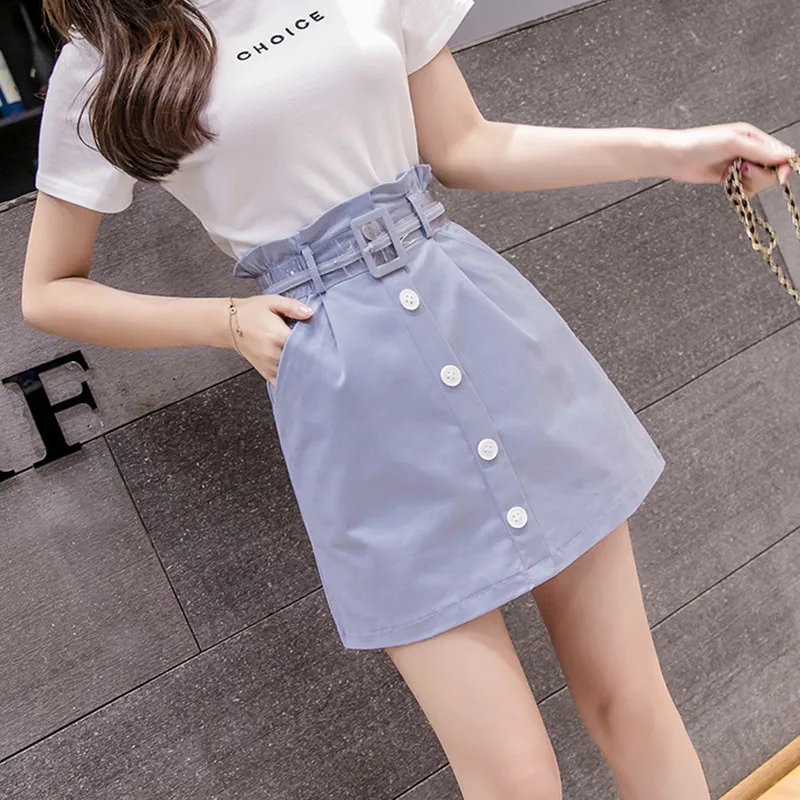 

JUJULAND woman button skirts plus size bud skirt with a belt mini skirts 8818