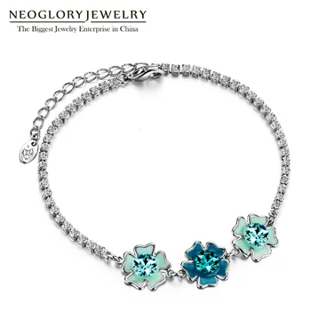 

Neoglory Austria Rhinestone Colorful Enamel Flower Charm Bangles & Bracelets Fashion Jewelry For Women Girls 2020 New