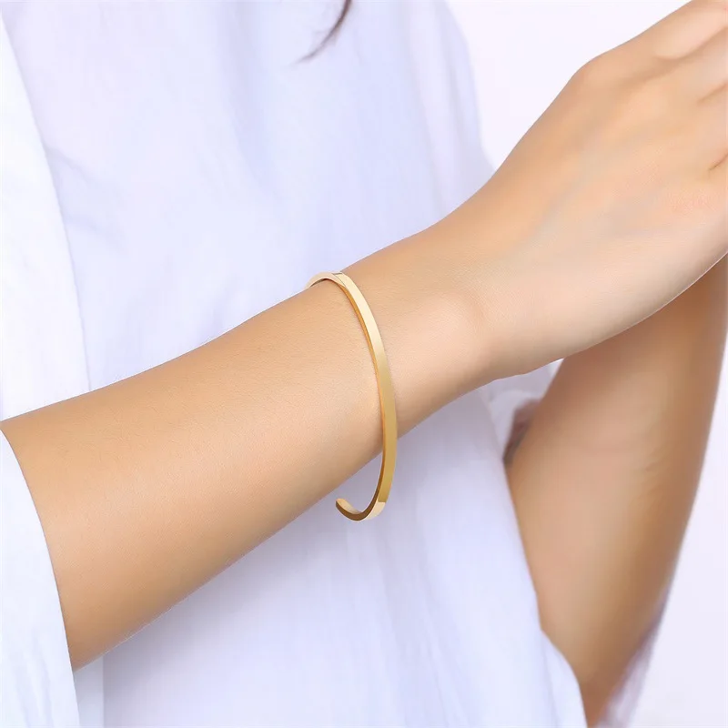 Минималистичный браслет из нержавеющей стали для женщин 3 мм/5 мм простой женский браслет золотой цвет дружба вдохновляющий Браслет-манжета