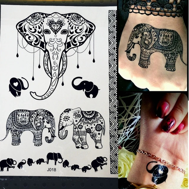 1PC Women Wedding Henna Flash Temporary Tattoo Sticker Black Elephant Ganesha Design Waterproof Fake Tattoo Elephant Chain PBJ18 1PC Women Wedding Henna Flash Temporary Tattoo Sticker Black Elephant Ganesha Design Waterproof Fake Tattoo Elephant Chain PBJ18