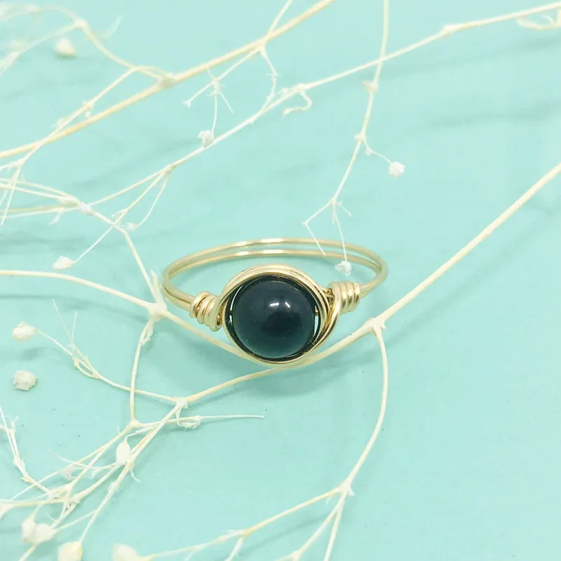 

PINJEAS Rose Filling Ring Black Tourmaline Handmade Exquisite vintage minimalist Jewelry stackable For Women Christmas Gift