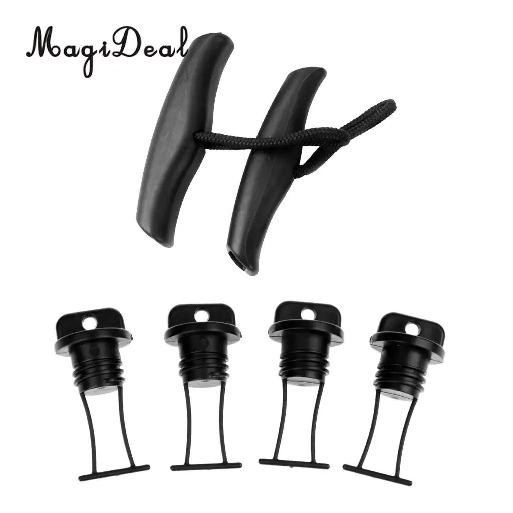MagiDeal 2 PCS Nylon Kayak Toggle Handle W/ Cord Rope, 4 PCS Plastic Hull Drain Plug Bung for Marine Boat Canoe Kayak Dinghy