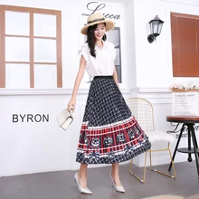 New Fashion Floral Print High Waist Elastic Streetwear Summer Skirts Women Pleated Mid-Calf Swing Party Skirt Indie Folk