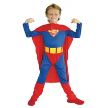 Детский Костюм Супермена для мальчиков; костюм супергероя; костюмы Супермена для костюмированной вечеринки на Хэллоуин; вечерние карнавальные костюмы