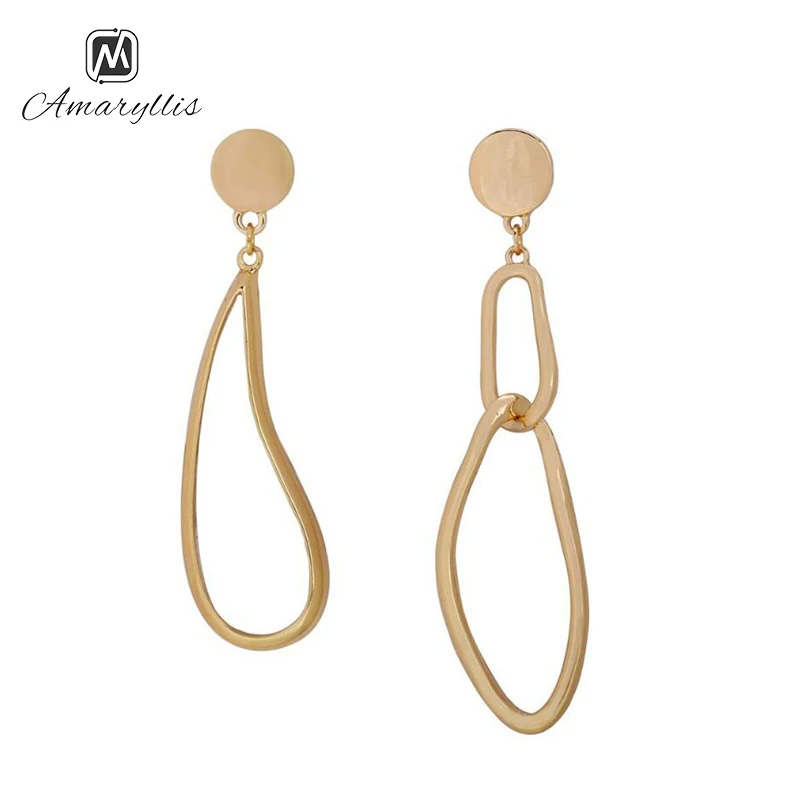 

Amaiyllis New Simple Hollow Chain Link Dangle Earrings For Women Asymmetric Geometric Pendant Drop Earrings Metal Party Earrings