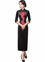 Shanghai Story Chinese Style Dress Velvet Long Qipao Chinese traditional dress 3/4 Sleeve cheongsam Autumn Embroidery Qipao
