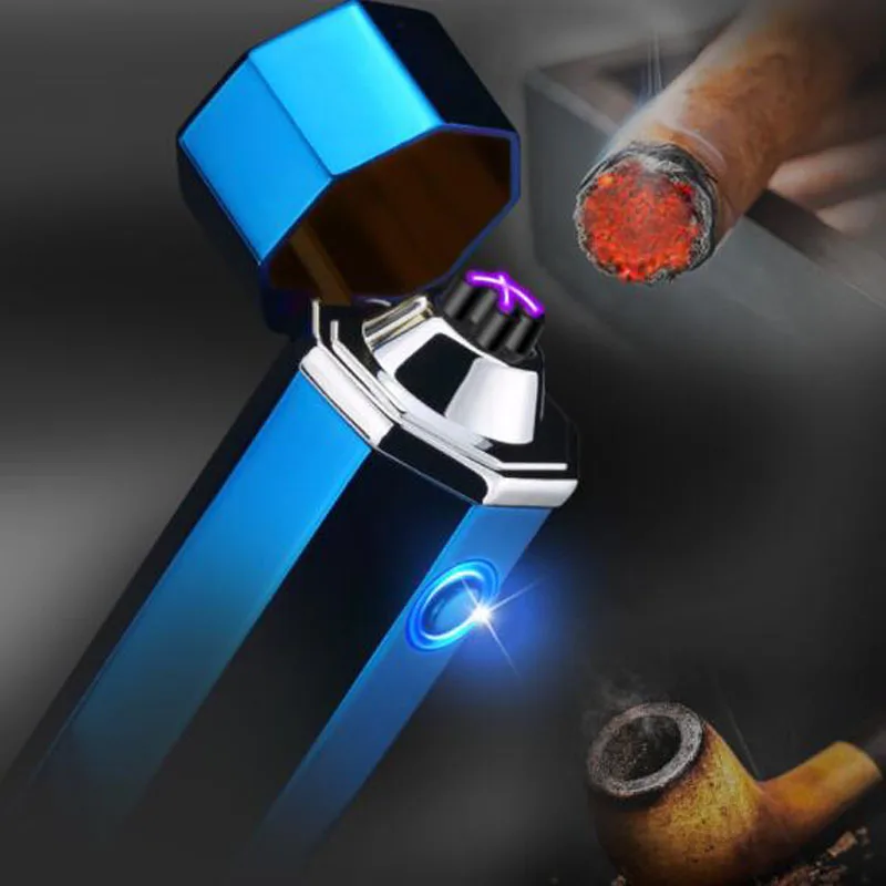 

JL117 USB Electric Double Arc Lighter Windproof Torch Lighter Cigarette Dual Thunder Pulse Cross Cigar Lighter with Safety Cover