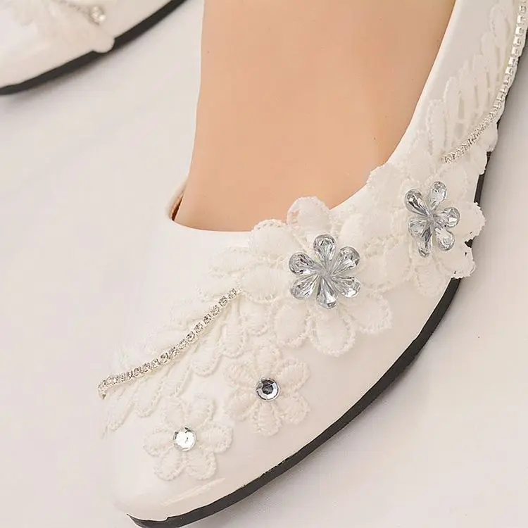 New Aprial flats lace wedding shoes bride ankle strap lace Ivory Lace Wedding Shoes Crystal Handmade Appliques Flat