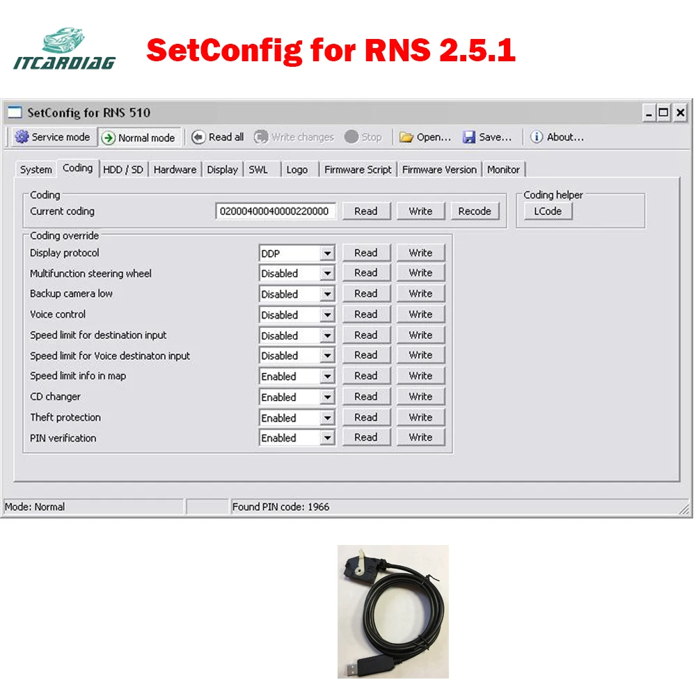 SetConfig для RNS Определите Troublesome единицы изменить пин код стереть NAND память Obd2