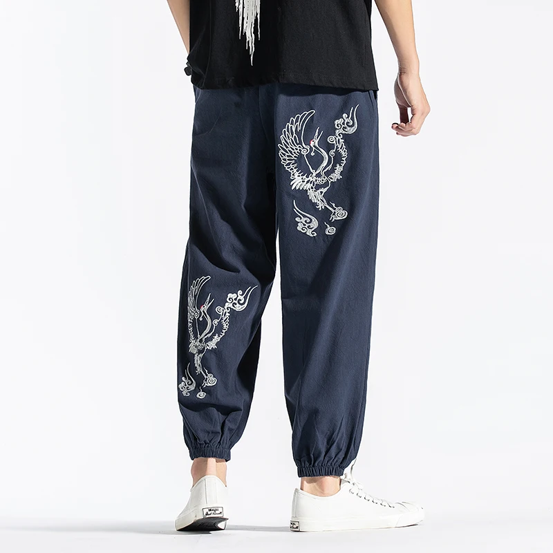 

Harajuku Japan 2019 Summer Crane Embroidery Pants Fashion Clothing Japanese Style Men Kimono