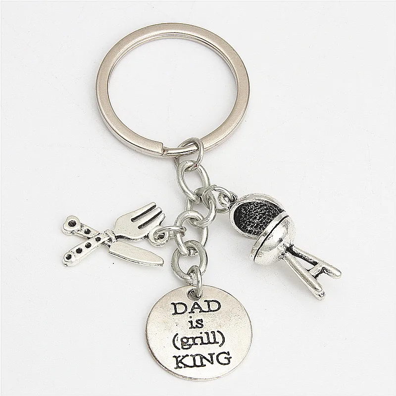 1pc Knife And Fork Chair Charms Keychain DAD IS (grill) KING Daddy Family Father's Day Gift Keyring E2185