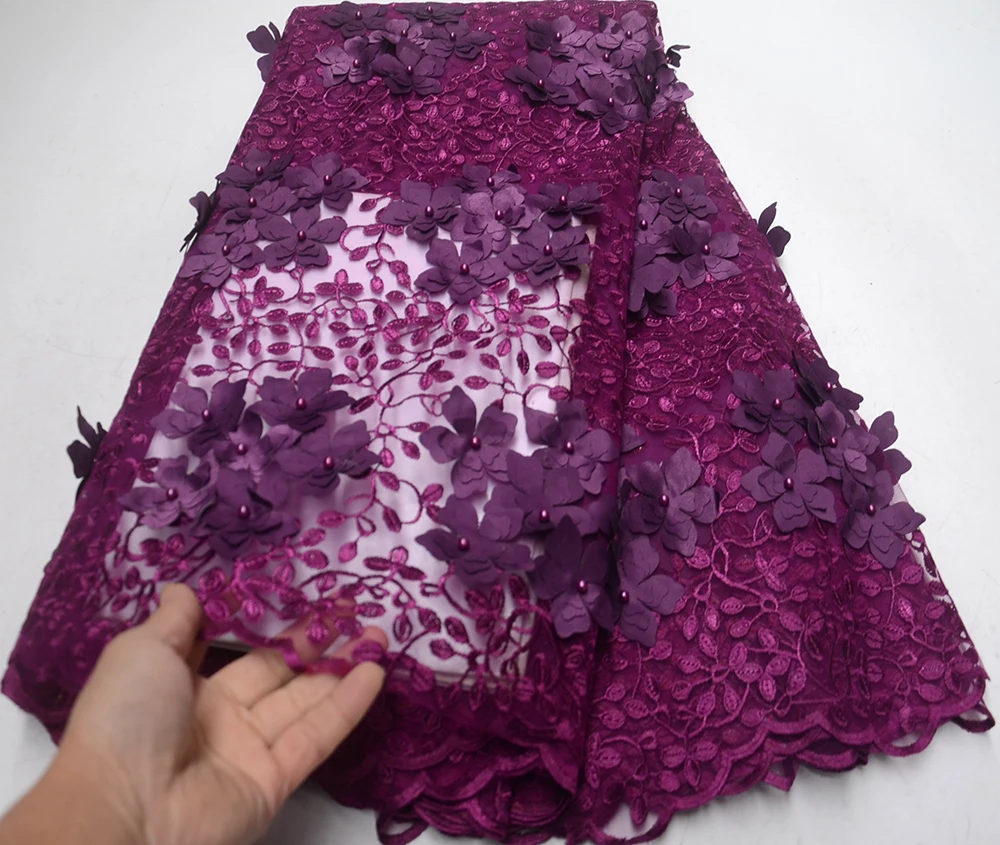 

2019 Fashion 3D applique African french tulle lace fabric Nigerian Lace Fabric High Quality Tulle Lace With beads 5 Yards