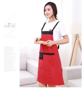 

1PC Pure Cooking Kitchen Apron For Woman Chef Waiter Cafe Shop BBQ Hairdresser Waterproof Coated Aprons Bibs Wholesale ND 003