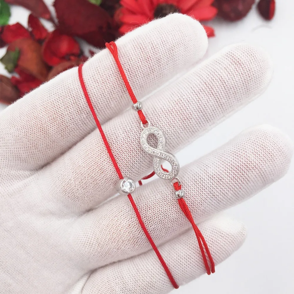 Beste Vrouwen Infinity 8 Charm Armband Liefhebbers Geluk Rode Draad String Armbanden Touw Gevlochten Paar Verstelbare Sterling Zilveren Sieraden