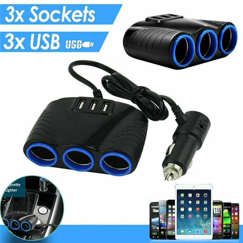 Синяя светодиодная Автомобильная сигарета 3USB порт 3 Way 3.1A Зажигалка Розетка разветвитель концентратор адаптер питания 12 V-24 V для IPad смартфона DVR gps