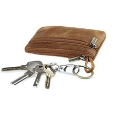 Мужские кошельки для ключей Crazy Horse из натуральной кожи, модная сумка для ключей из коровьей кожи на молнии, мужской кошелек Zero, 40