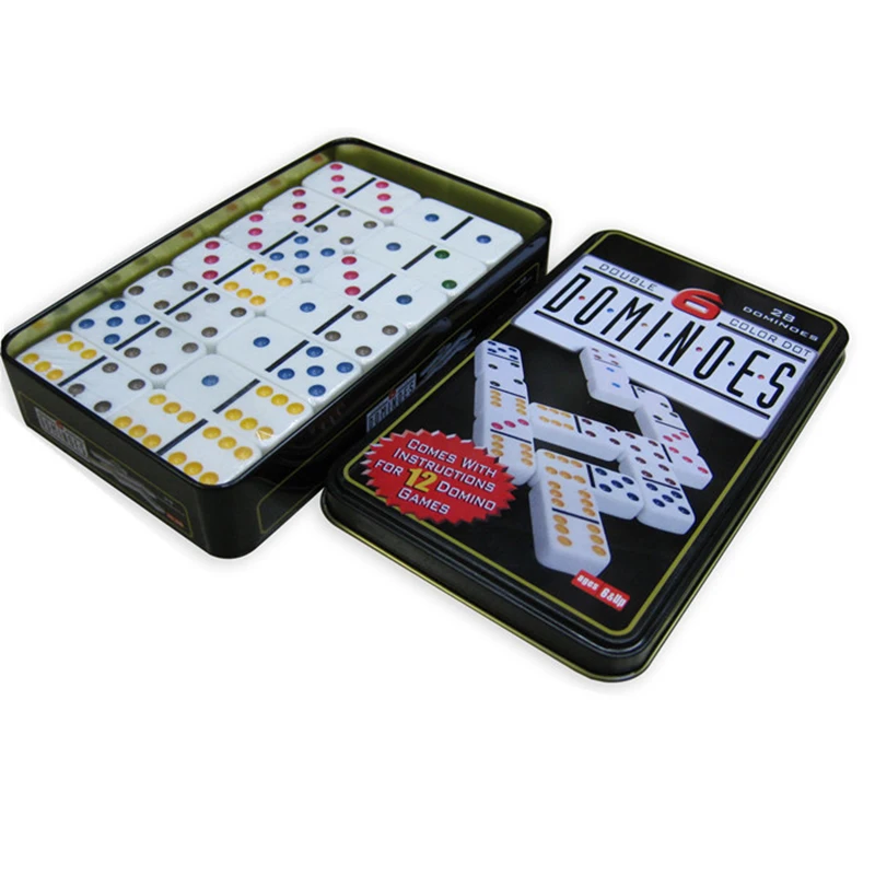 

Double 6 Dominoes Metal Box Domino 28PCS Pai Gow Toy Game Table Game Toys for Children and Adults Board Game Dominos