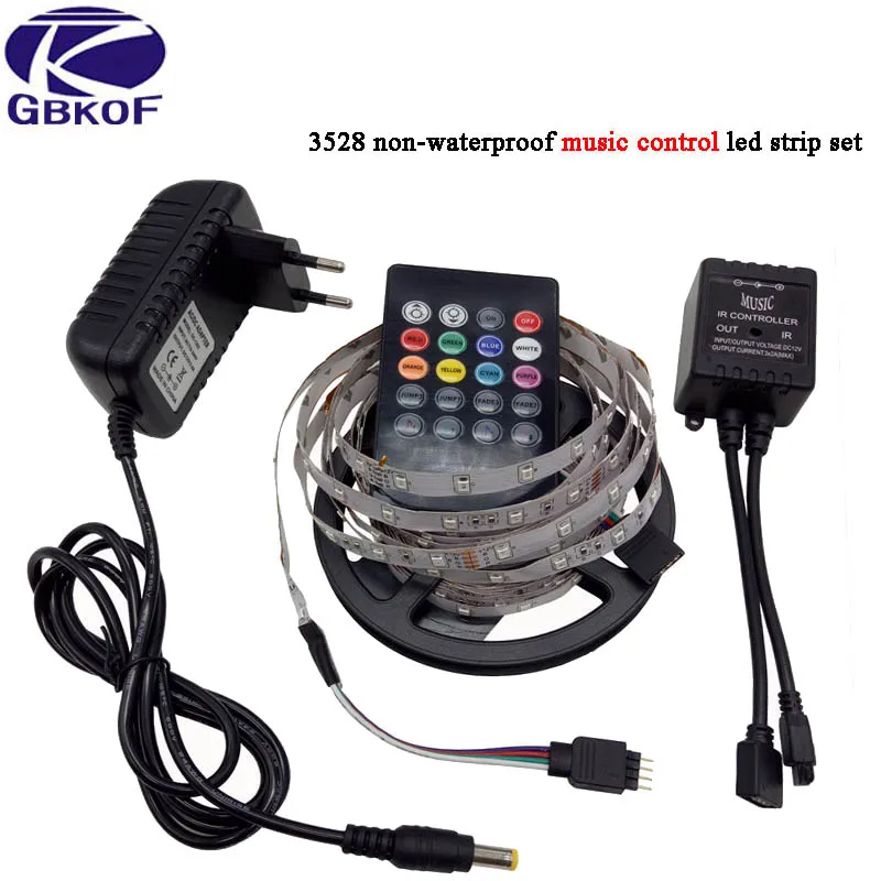 DC 12V 5M 5050/3528 RGB Music induction color changing led strip light with 20key music remote controller 12v power supply | Лампы и