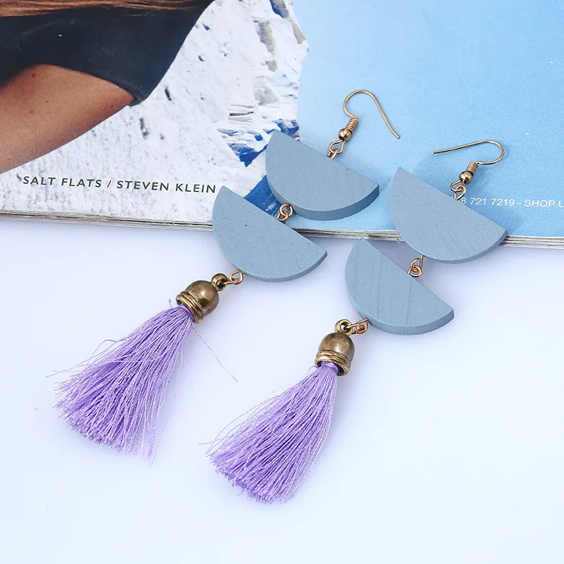 2 BanYuan Purple Liuxsp, женские серьги с кисточками, элегантные геометрические формы, Длинная подвеска, модное ювелирное изделие, бахрома, серьги-кольца, аксессуары - Окраска металла: 2 BanYuan Purple