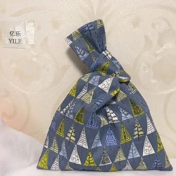 

YILE NEW Cotton Twill Wrap Knot Wrist Bag Key Phone Wristlet Trigon Tree Grey Base W20