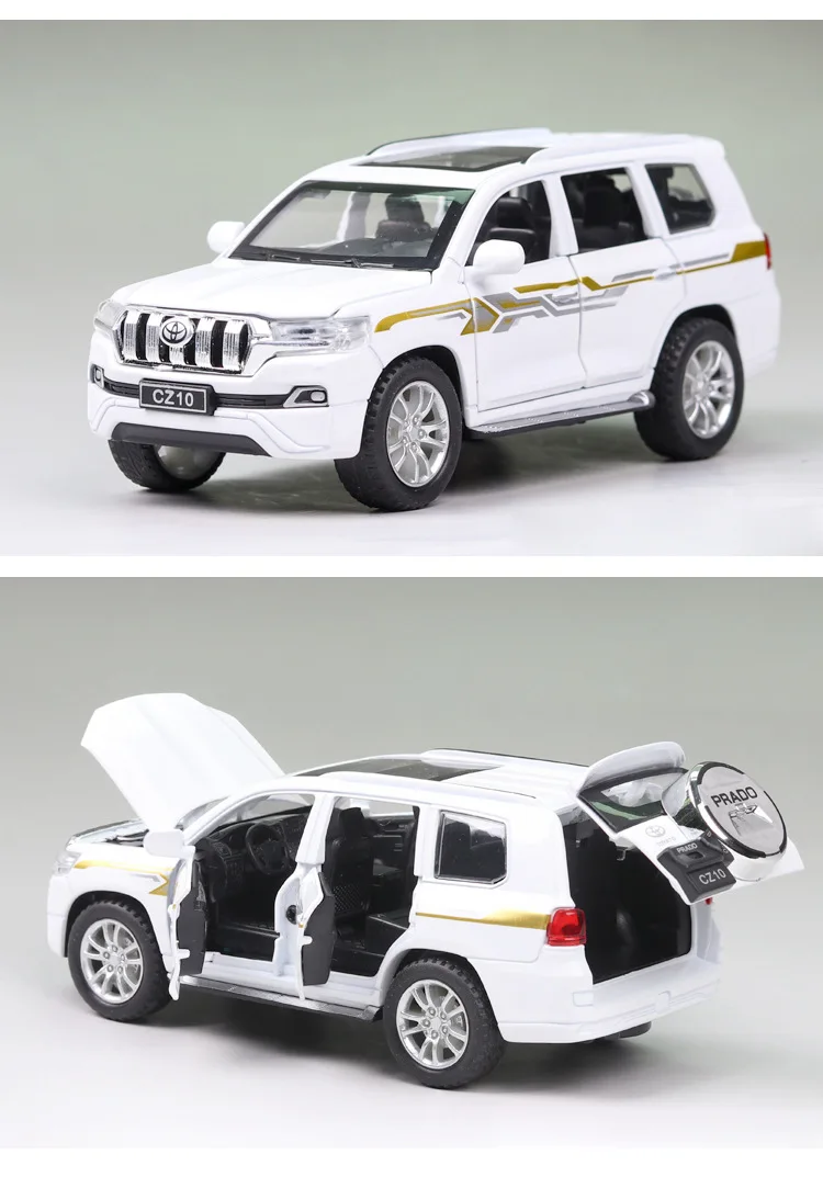 Литой 1:32 Масштаб Toyota prado модели автомобилей металлическая модель звук и светильник оттягивается SUV 6 дверей можно открыть для детских игрушек