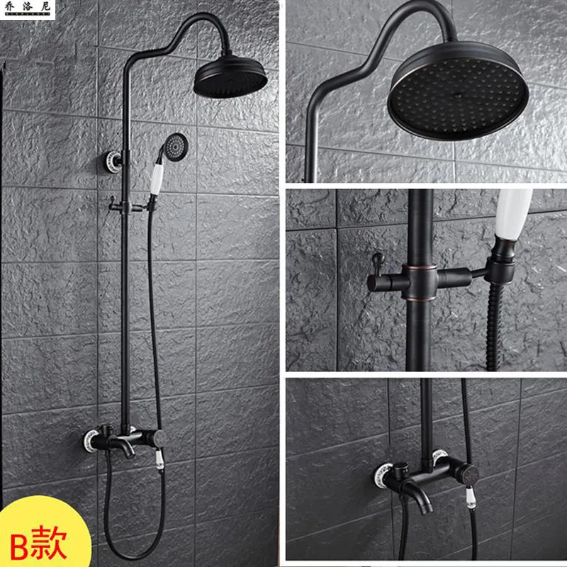 

Black bronze shower copper hot and cold water mixing valve rain shower set thermostatic lifting rotary shower set