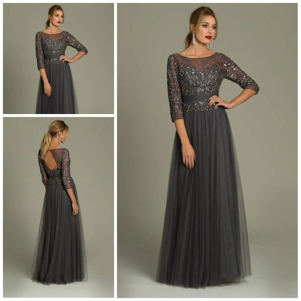 

2019 New Arrival Custom Made A Line 3/4 Sleeve Lace Beads Floor Length Gown Mother Of The Bride Dresses Long Evening Dress