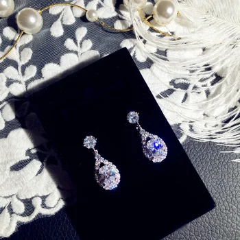

Sparkling Water Drop Cubic Zirconia Plata color Earrings Big CZ Bridal Crystal Wedding Earrings For Brides Fashion Jewelry