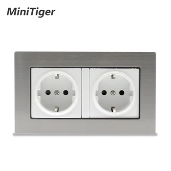 

Minitiger High Quality 146*86 mm EU Standard Double Socket Luxury Wall Power Outlet Stainless Steel Panel Electrical Plug