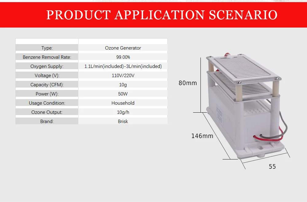 Brisk 220 В генератор озона часть 10 г с керамической пластиной длительный срок службы стиль долговечность двойной лист для химической фабрики 002