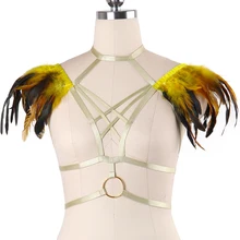 Harajuku Крылья жгут комплект нижнего белья портупея бюстгальтер фетиш одежда в стиле рейв эполет бондаж эластичные перья бюстгальтер