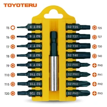 Отвертка TOYOTERU биты магнитные 17 шт. S2 бит Phillips(0-1-2-3), T5, Torx безопасности Биты(T6-6-7-8-9-10-15-20-25-27-30-T40