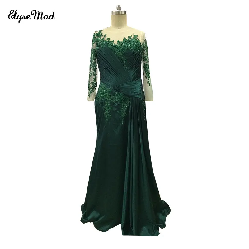 Real Photo Lange Mouwen Groen Tulle Applicaties Elastische Satin Floor Lange Mouwen Wedding Party Moeder van de Bruid Jurk Real Photo Lange Mouwen Groen Tulle Applicaties Elastische Satin Floor Lange Mouwen Wedding Party Moeder van de Bruid Jurk