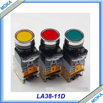 

Free shipping High Quality 10pcs a lot LA38-11D Automatic Reset Push Button Switch With Light Red, Green , Yellow For Choose